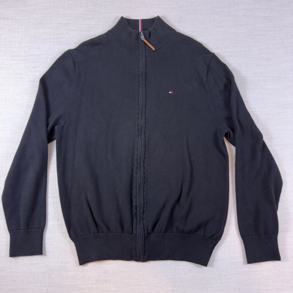 Tommy Hilfiger Mens XL Full Zip Cardigan Sweater Navy Blue Premium Cotton Knit